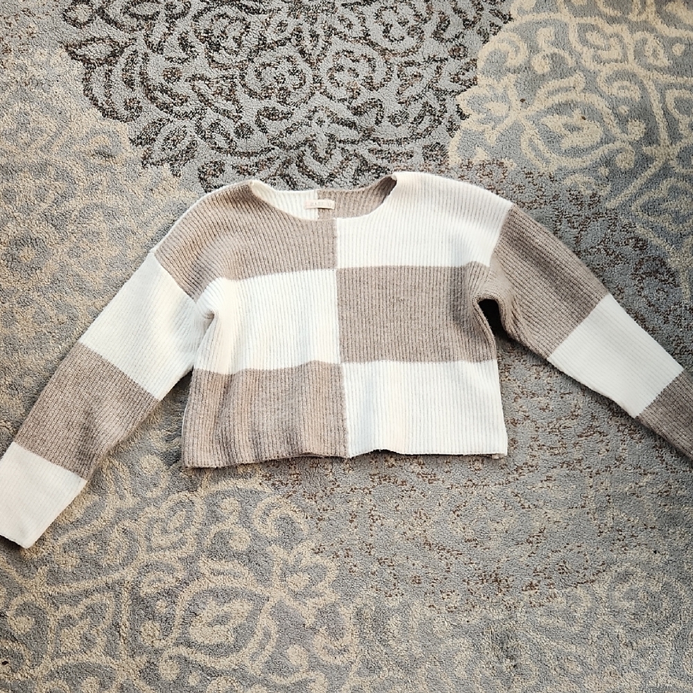 Em & Elle Colorblock Long Sleeve Sweater Cream Brown Large